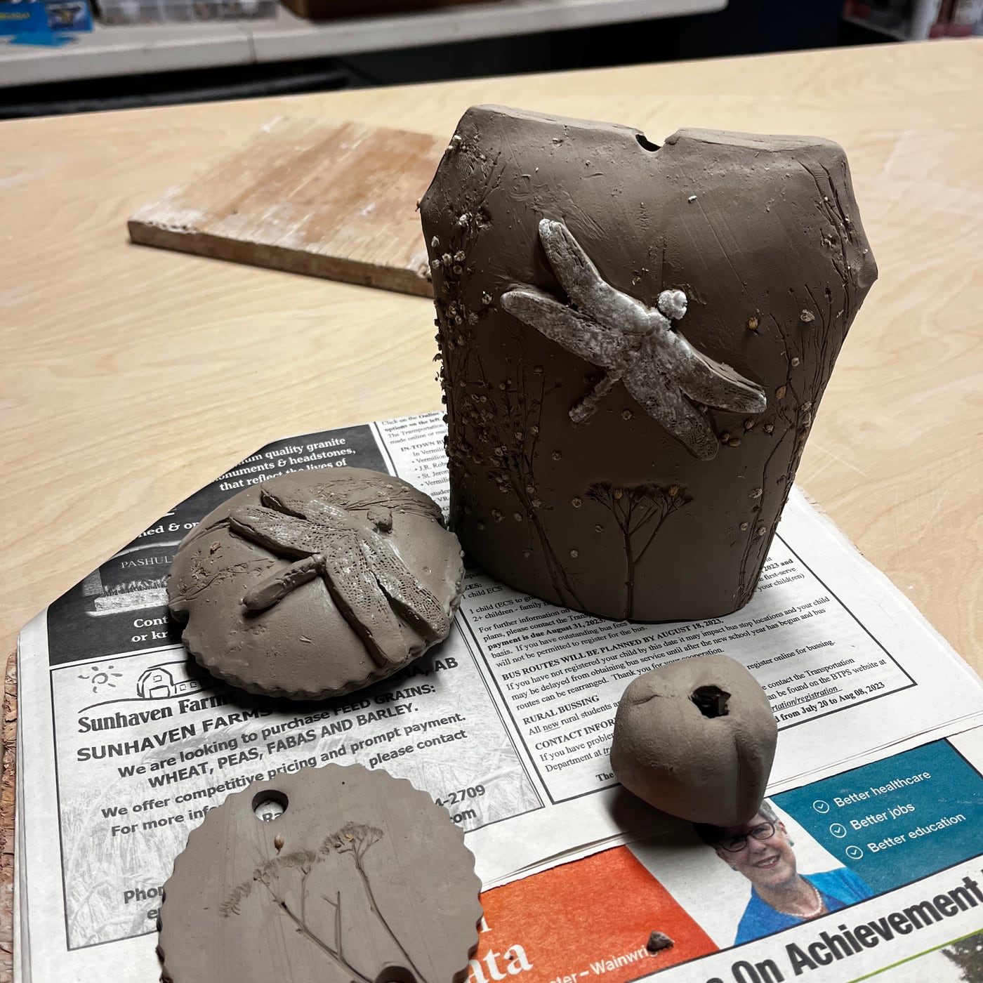 A commission part-way through, still in raw clay