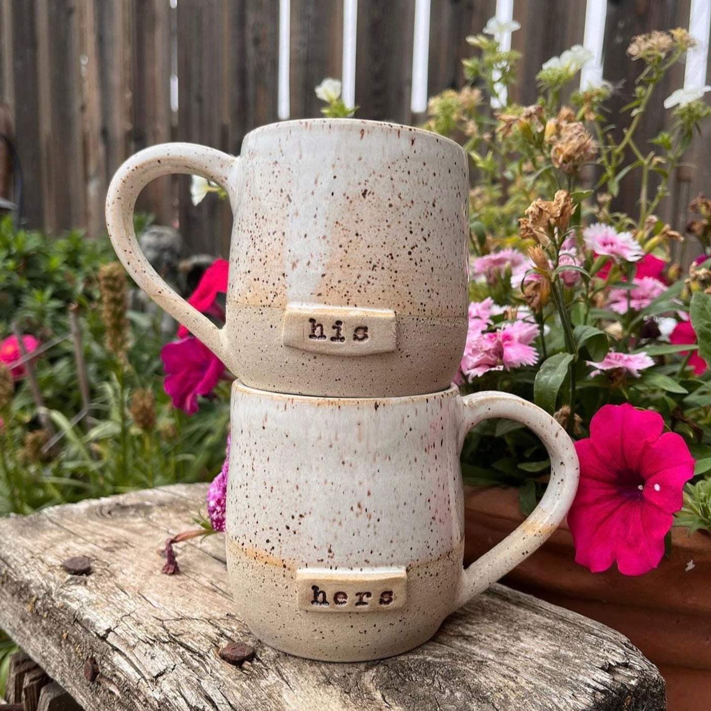 A matched pair of wedding mugs